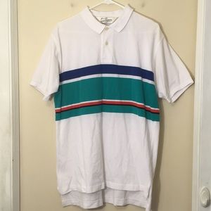 Sears Roebuck Cotton White with Blue and Green Stripes Polo Shirt Size:Large